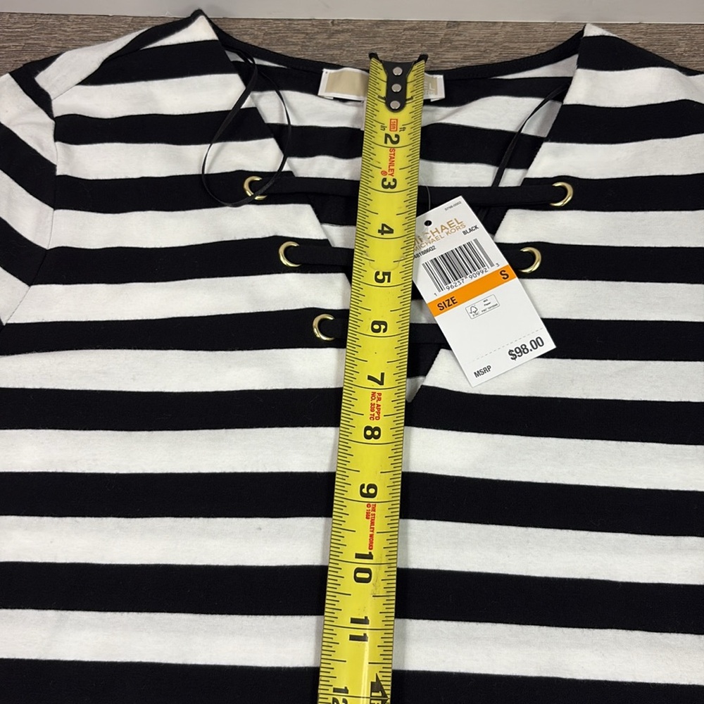 NEW Michael Kors Short Sleeve Lace Detailed Neckline Striped Dress Size Small - Picture 9 of 10